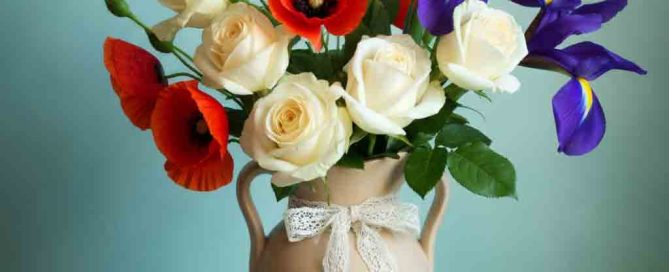 Memorial Day Flowers with Poppies, Roses and Hydrangea
