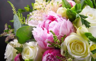 Composition with bouquet of freshly cut flowers
